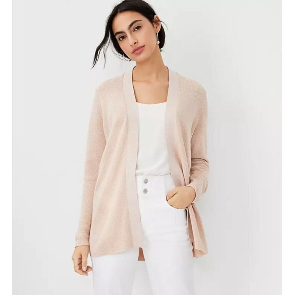 Ann Taylor Shimmer Open Cardigan Size Medium Skin Tone/Peachy